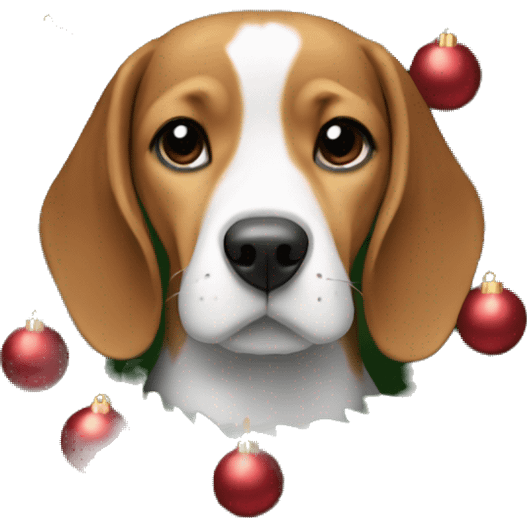 Beagle in a Christmas wreath emoji