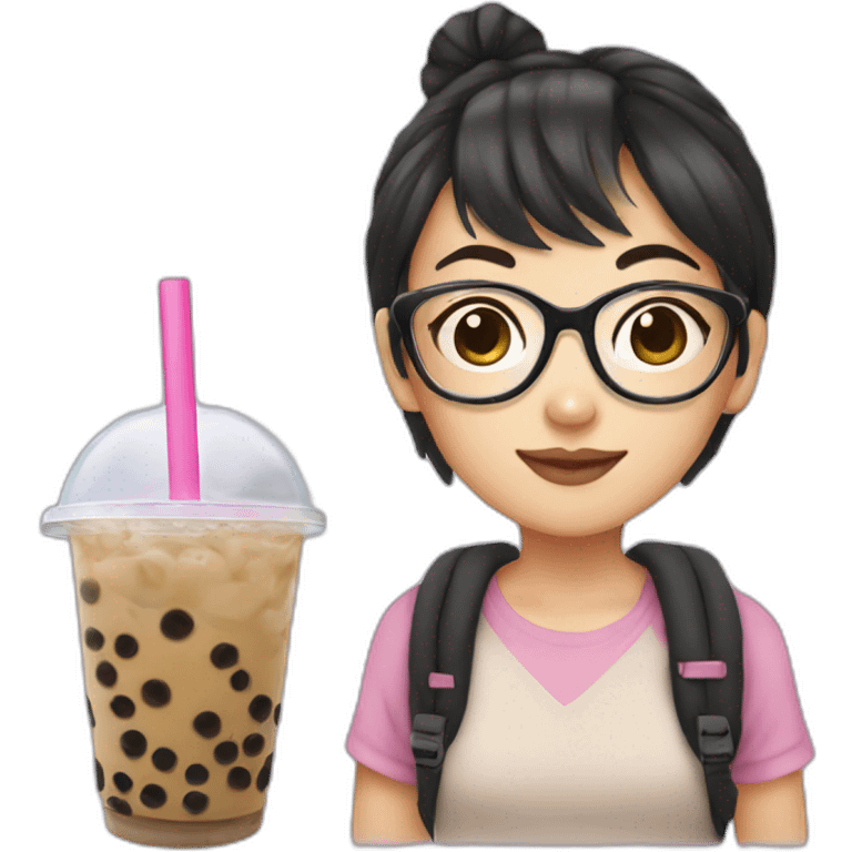 Asian girl with glasses bubble tea emoji