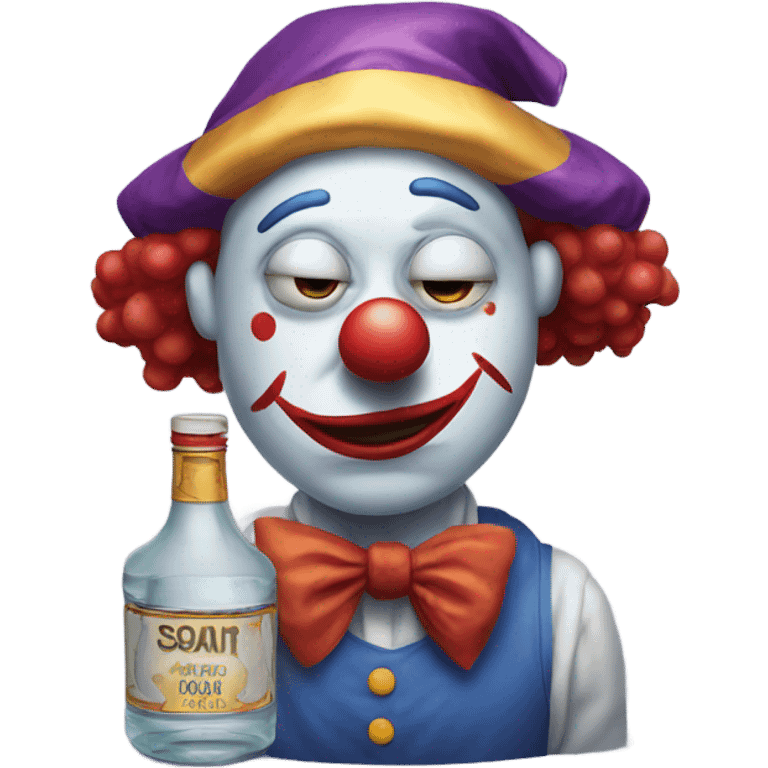 sad clown with bottle of vodka emoji