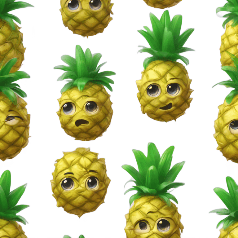 3D elegant shy pineapple  🍍 with big shiny eyes. The pineapple cute embarrassed ☺️ emoji