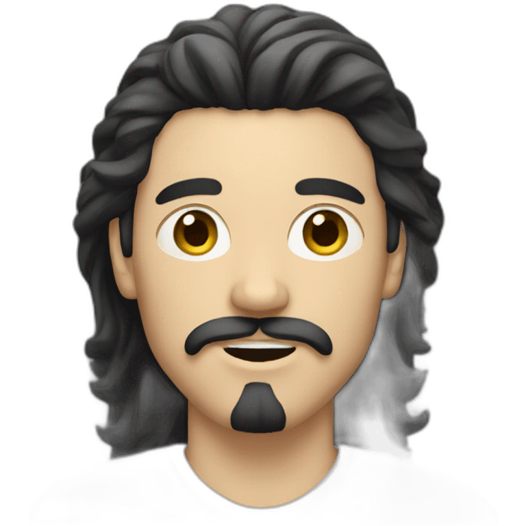 White guy with black long hair and mustache and goatee emoji