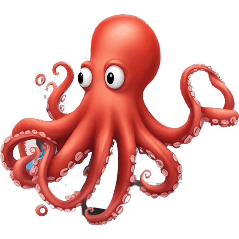 red cartoon octopus typing on a computer emoji