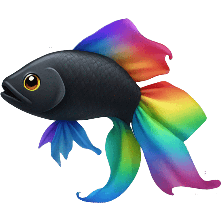 Black fish with rainbow tail emoji