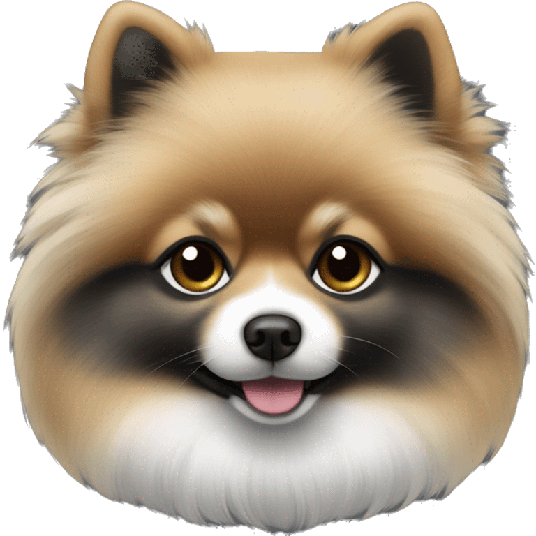 a Pomeranian with sable fur, featuring a mix of black and gray shades. emoji