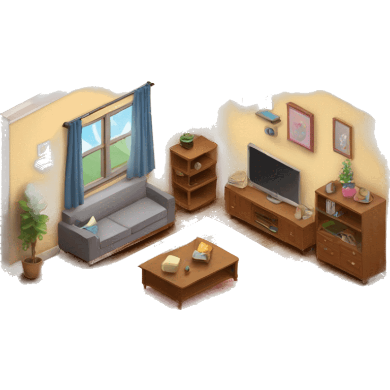 Cute apartment living room interior isometric emoji