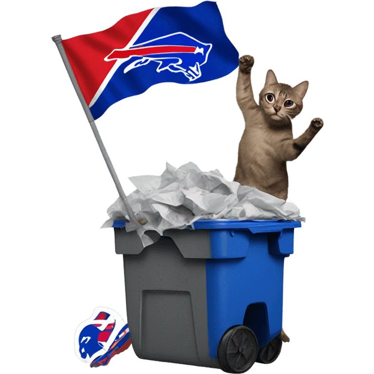 Cat throwing a buffalo bills flag in the trash emoji