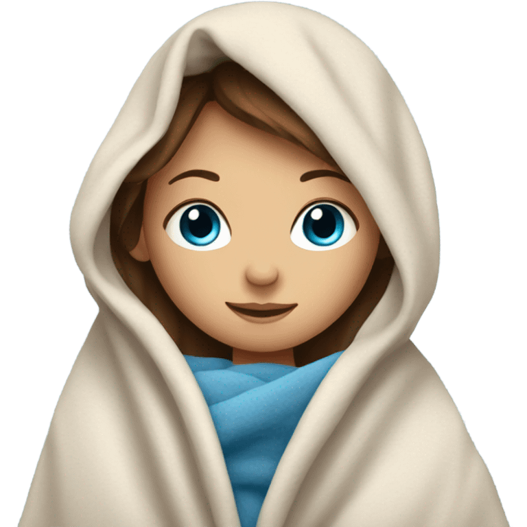 Brown hair and blue eyed girl getting cozy in a blanket emoji