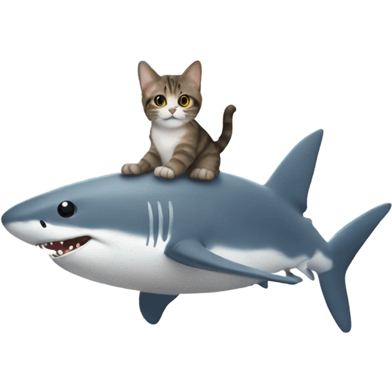 Cat riding a shark in the sky with a rainbow  emoji