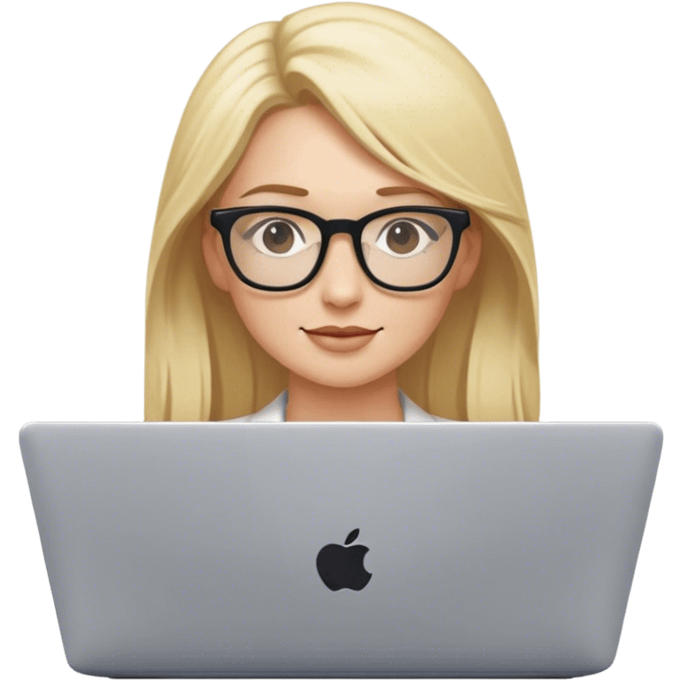 Blonde woman at laptop with glasses emoji