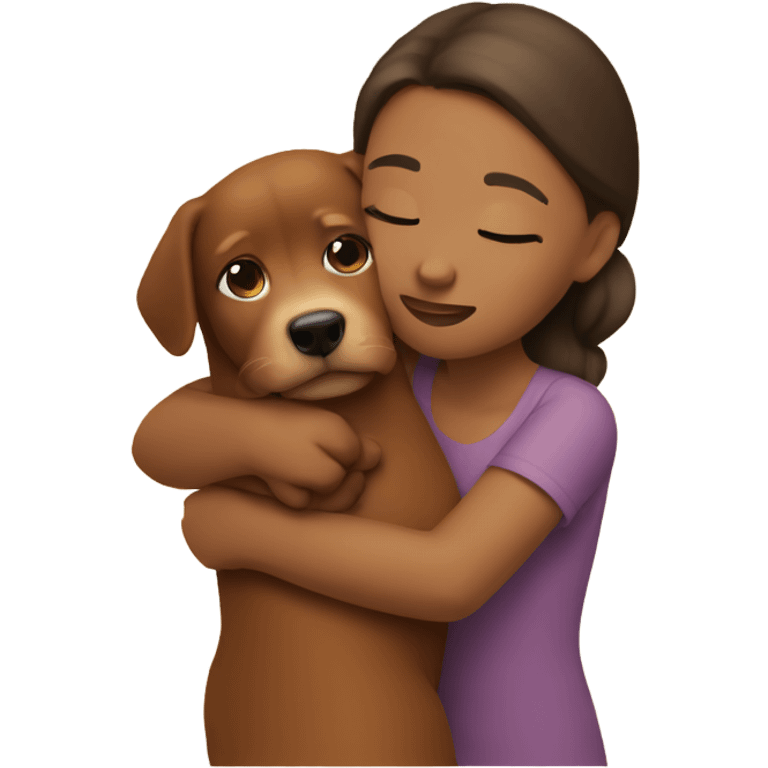 Two sisters Hugging a brown dog  emoji