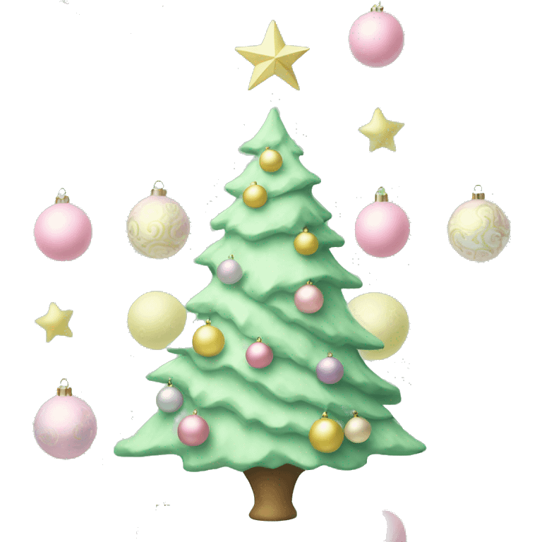 pastel green christmas tree with pastel pink and pastel yellow ornaments emoji