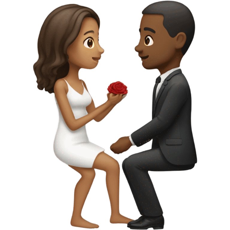 Medium skin tone Woman proposing marriage one one knee to medium skin tone man emoji