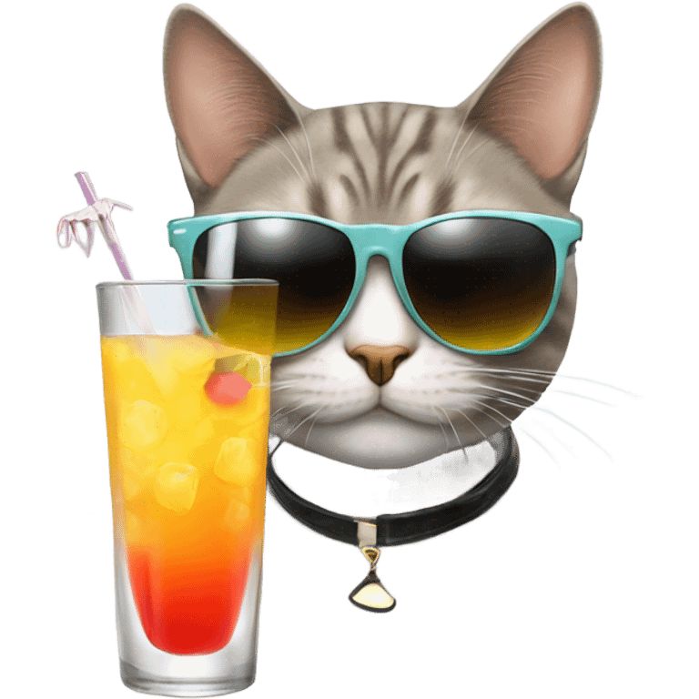 A cat drinking cocktail with sunglasses emoji