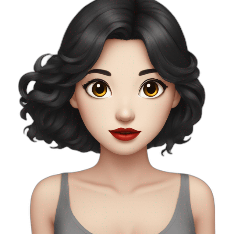 Beautiful young woman,Black hair,long hair,White skin,oval face,big eyes,Blackeyes,Redlips,Chinese emoji