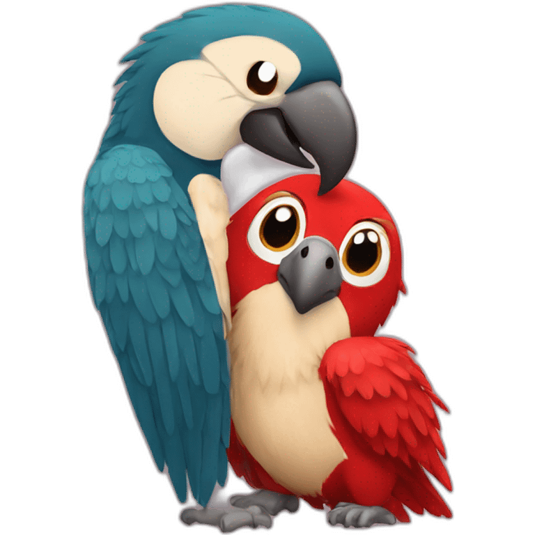 Red Macaw hugging hedgehog emoji