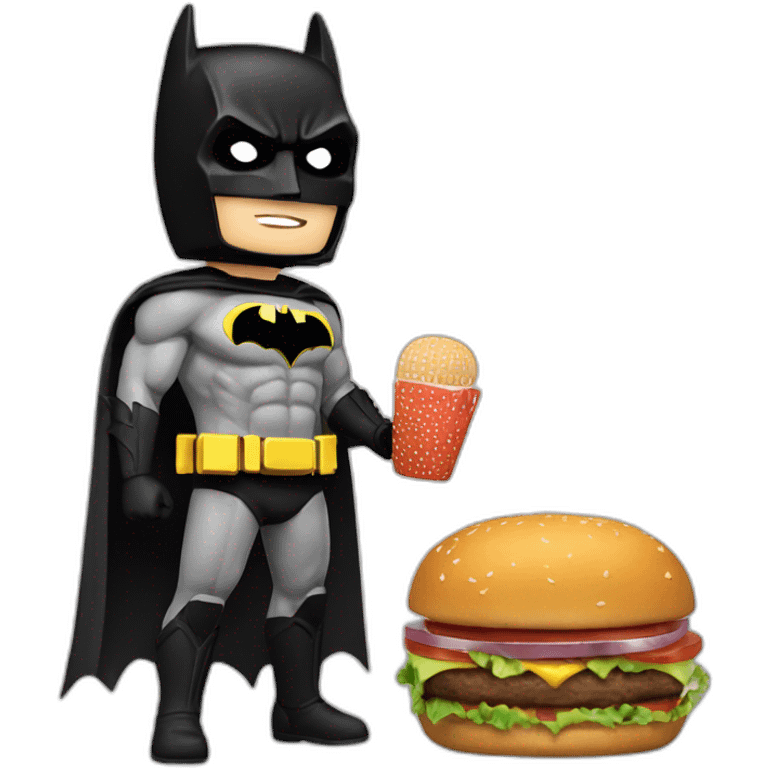 Batman sur le dos de Thor qui mange un burger emoji