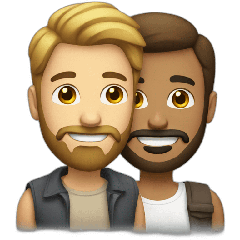 Gay love brown guy with beard and white guy with mustache emoji