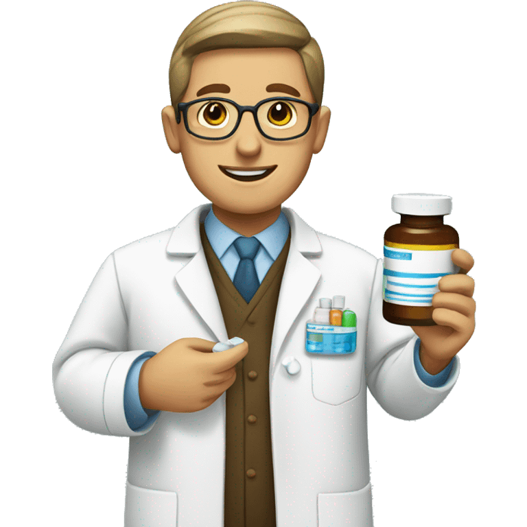 Pharmacist with medicines emoji