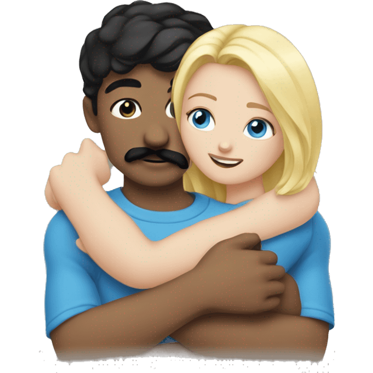 blonde blue eyed girl, hugging a man with black hair and black mustache emoji