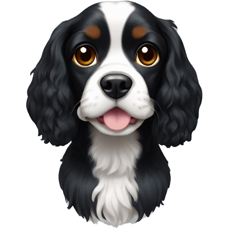 Small completely black cavalier spaniel with white on chest emoji