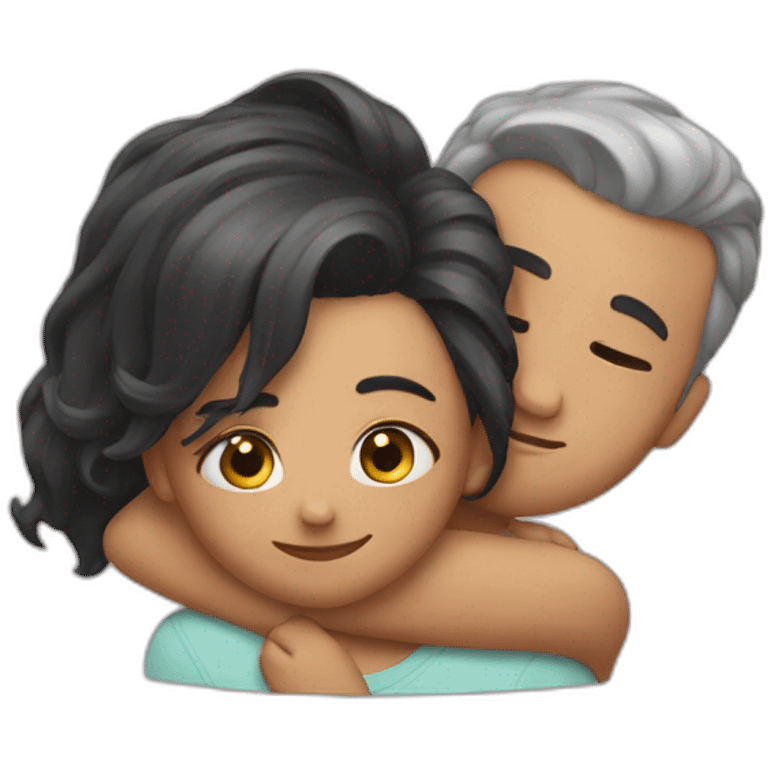 Man lobg hair hugging a girl emoji