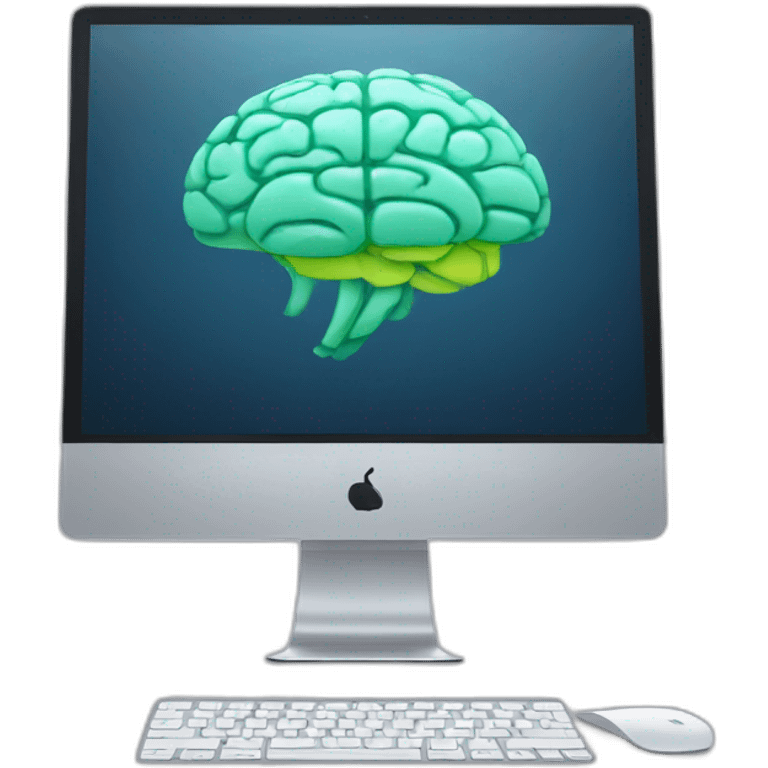 iMac with brain on screen emoji