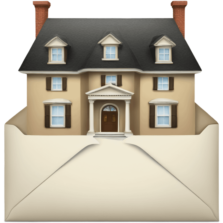 A large house, with envelopes taped to the front  emoji