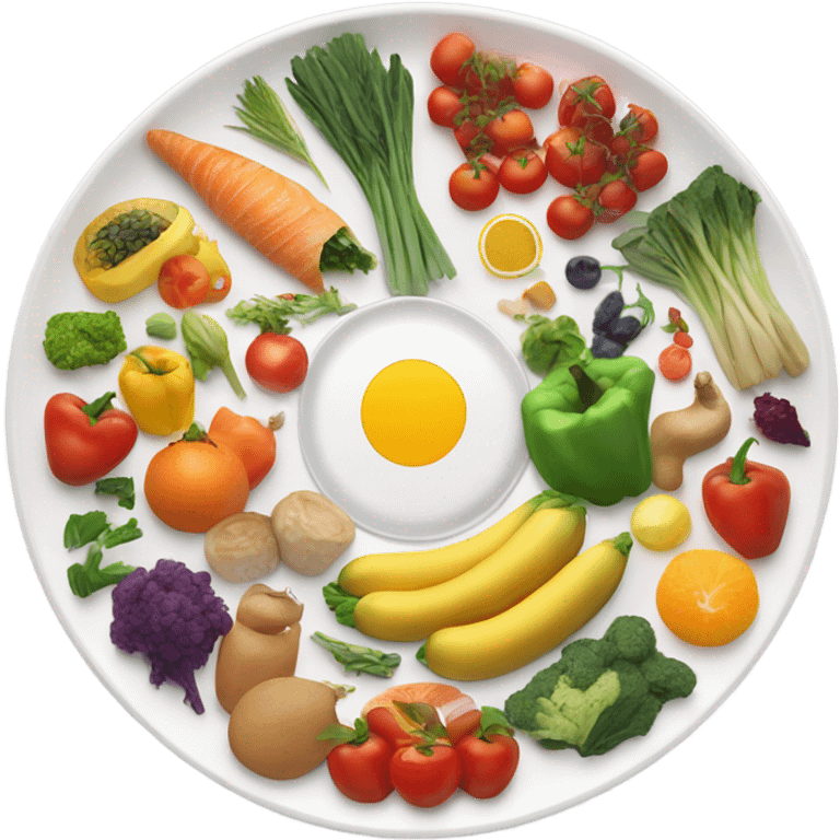 round white plate with healthy food emoji