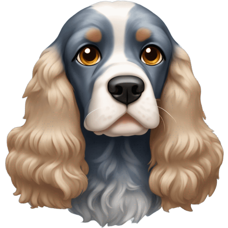 Cocker spaniel with one blue eye and the other brown with a blue roan fur color ￼ emoji