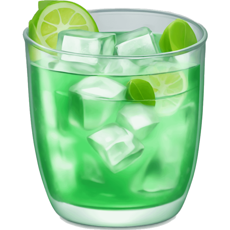 Light green drink in clear cup with ice cubes  emoji