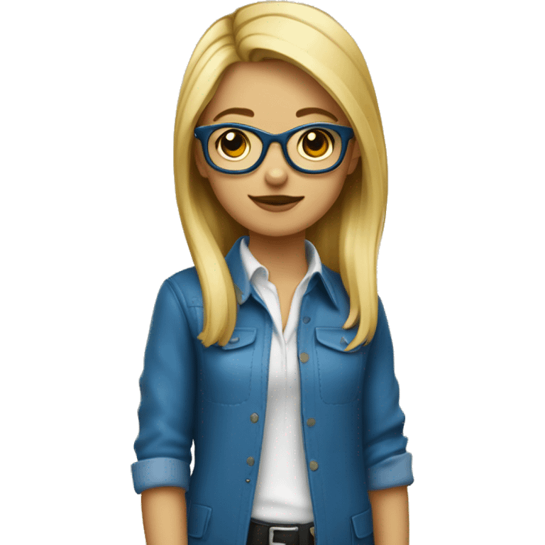 Jeune fille blonde cheveux attaché  avec des lunettes bleus  emoji