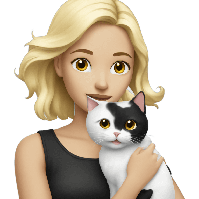 Blonde girl with black and white cat emoji