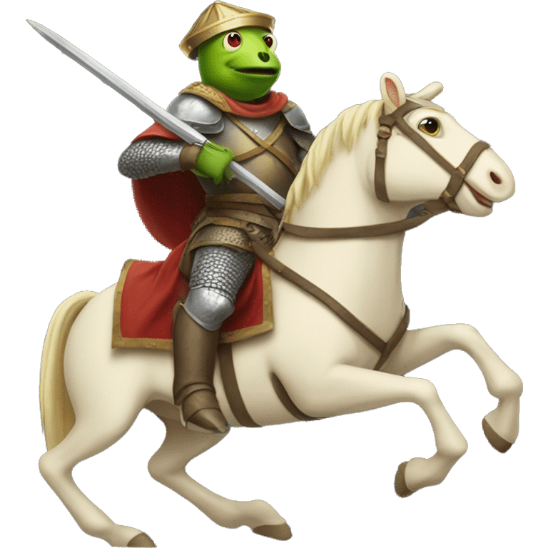 A medieval frog riding a horse into battle emoji