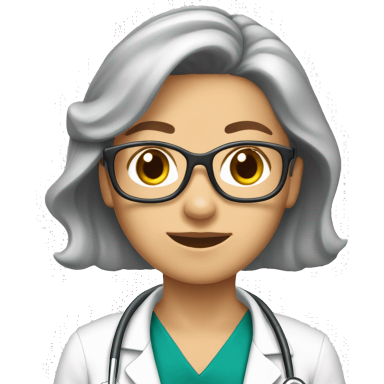 Doctora piel blanca, castaña, pelo liso largo y parada emoji