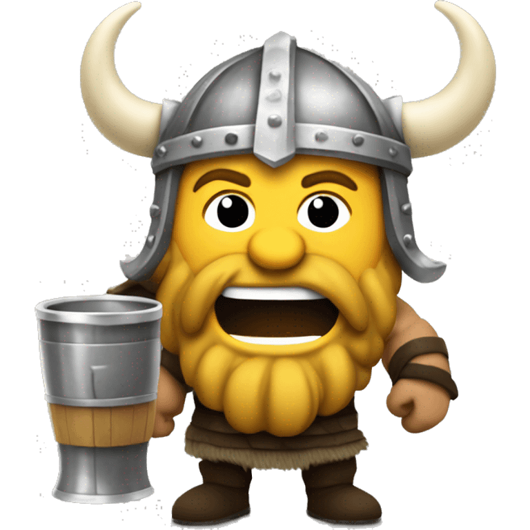 Viking using viking helmet drinking and weezing (laughing) emoji