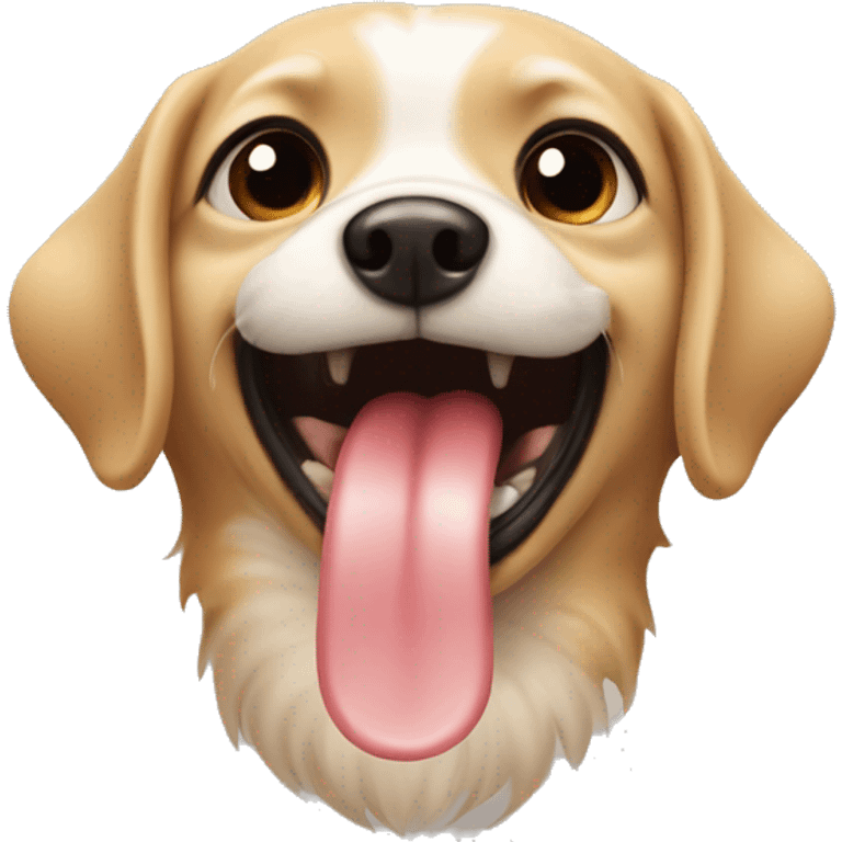 Depict a emoji that shows “yummy” with a picture of a small dog, licking its lips with its tongue emoji