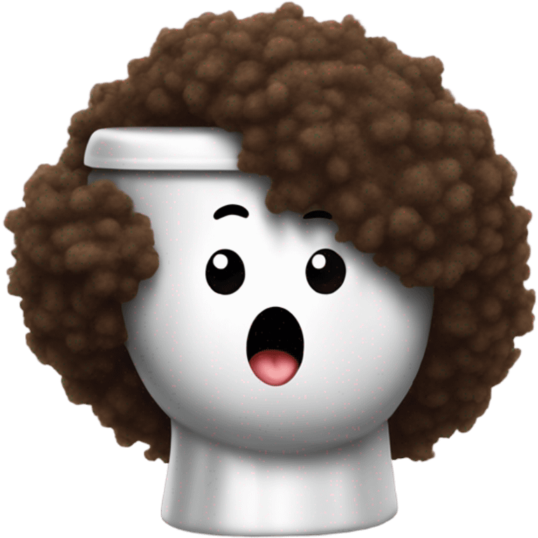 Poo with Afro hair with 2 legs running away from toilet emoji