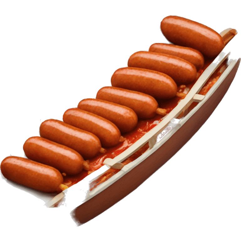 a plate of currywurst on a boat emoji