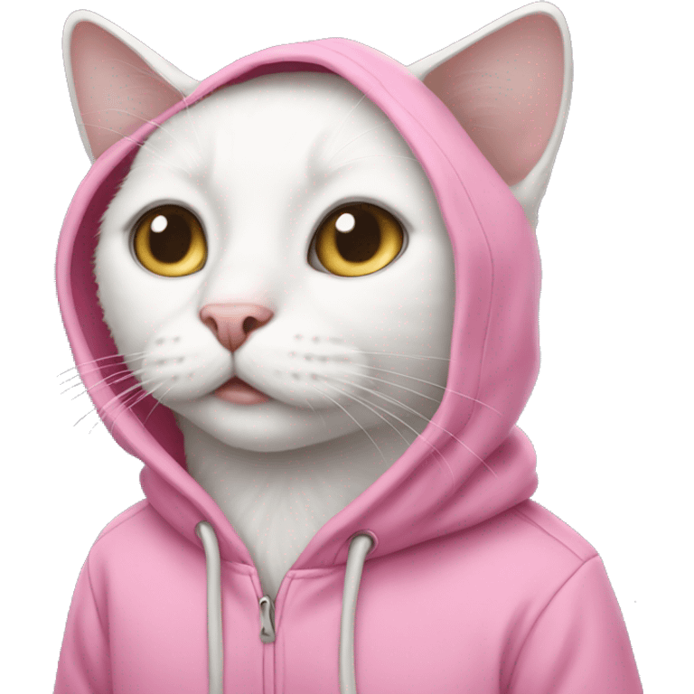 White cat wearing pink hoodie emoji