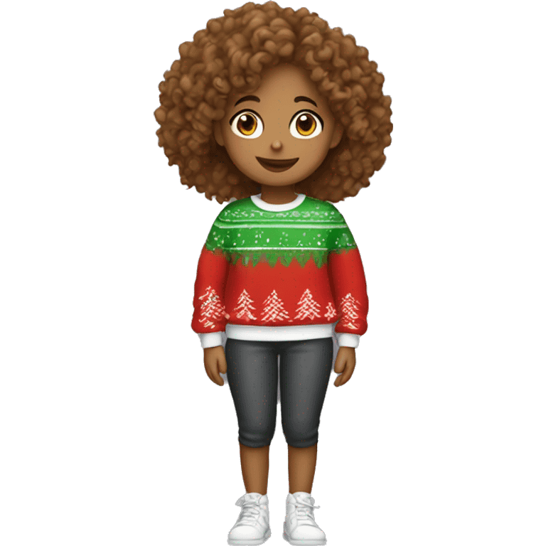 curly girl with a Christmas sweatshirt emoji