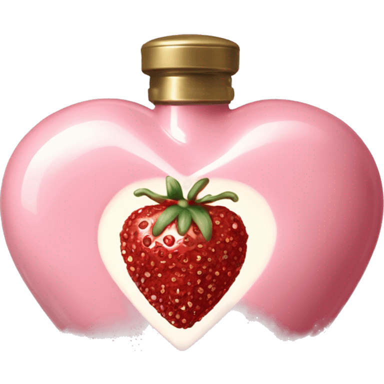 Antique heart-shaped parfumerie bottle with butter, made of red crystals, white cream and pink strawberry milk pour from the bottle emoji