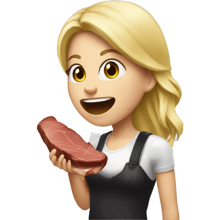 blonde girl eating steak emoji