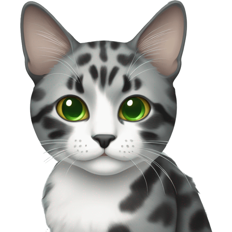 grey and white tortoiseshell cat with green eyes emoji