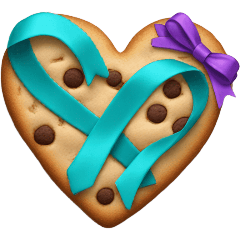 Cookie heart with teal purple awareness ribbon emoji