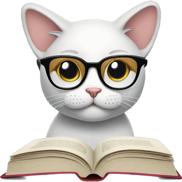 Cat with glasses reading a book  emoji