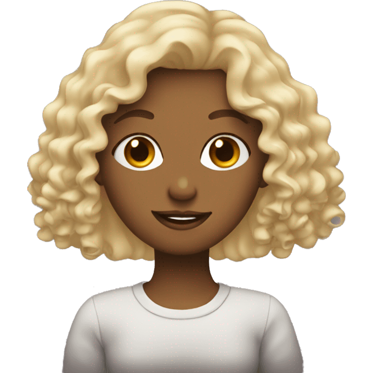 Girl with curly blonde hair drinking coffee emoji