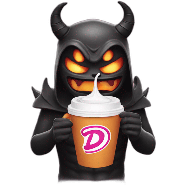 a demon holding a dunkin donuts coffee cup emoji