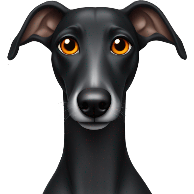 An entirely black greyhound with orange eyes emoji