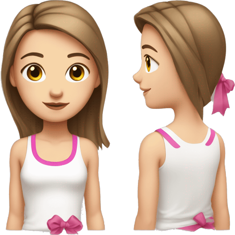 white Girl, white tank top, straight brown hair with pink ribbon emoji