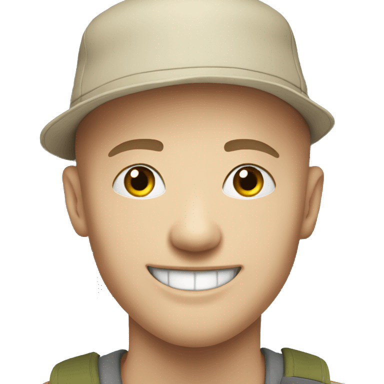 smiling white young bald man outdoors with hat emoji